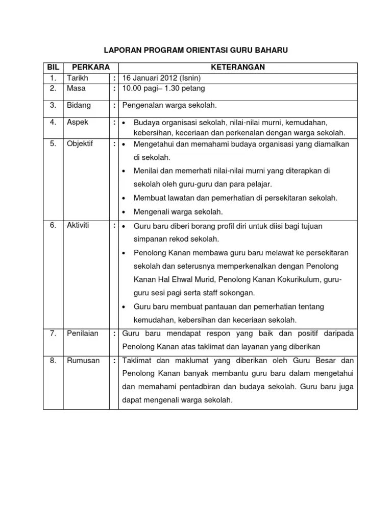 Contoh Laporan Program Orientasi Sekolah Upsi Malaypira