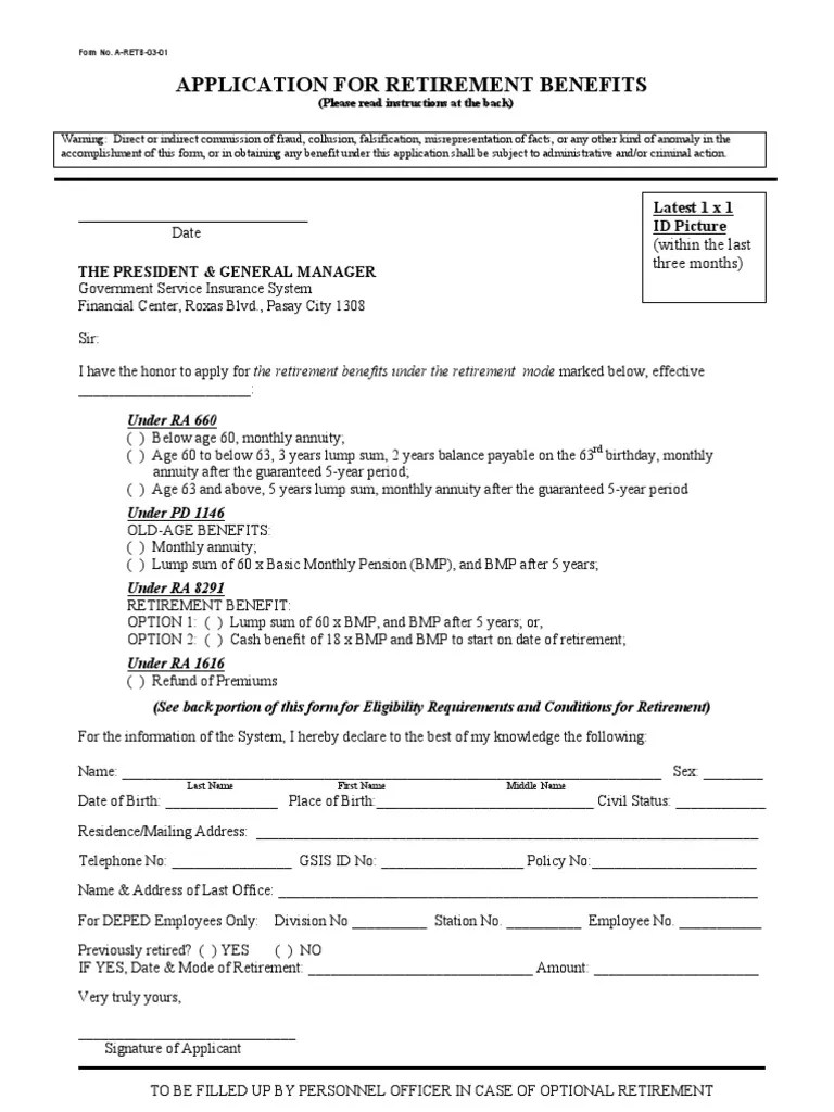 Application For Retirement PDF Pension Retirement