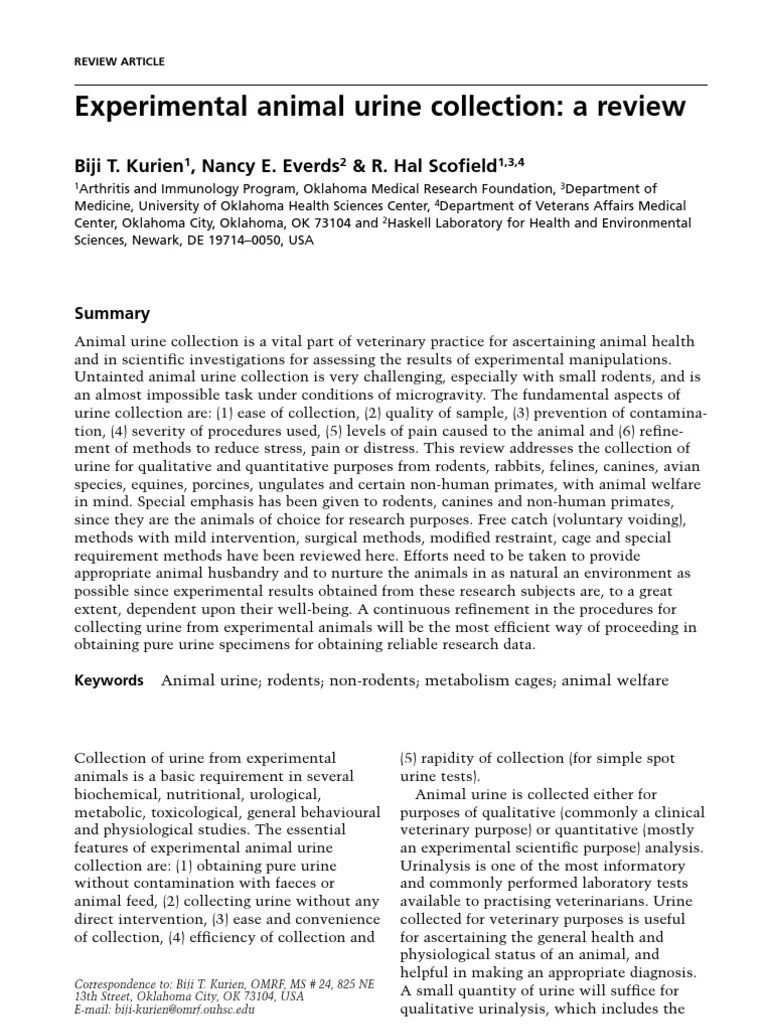 Experimental Animal Urine Collection Gravity Nature