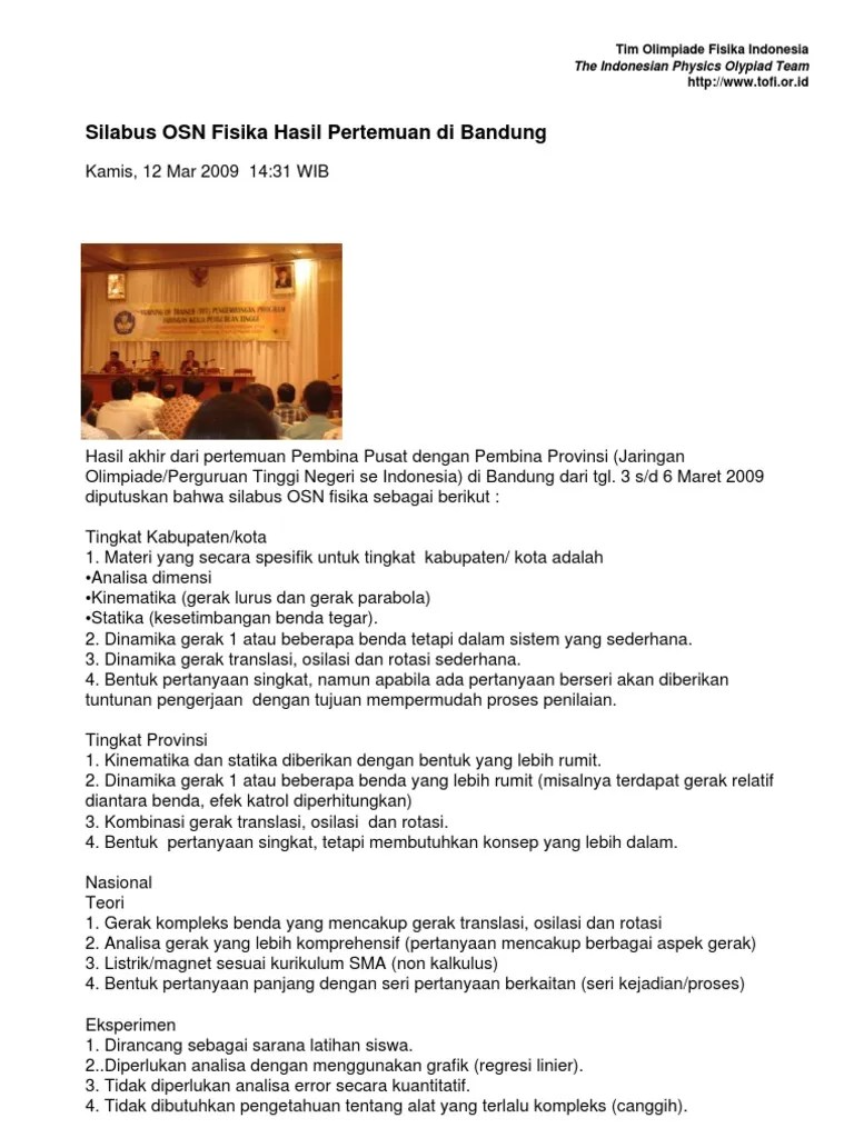 Silabus Osn Fisika Sma 2021 Ilmu Pelajaran