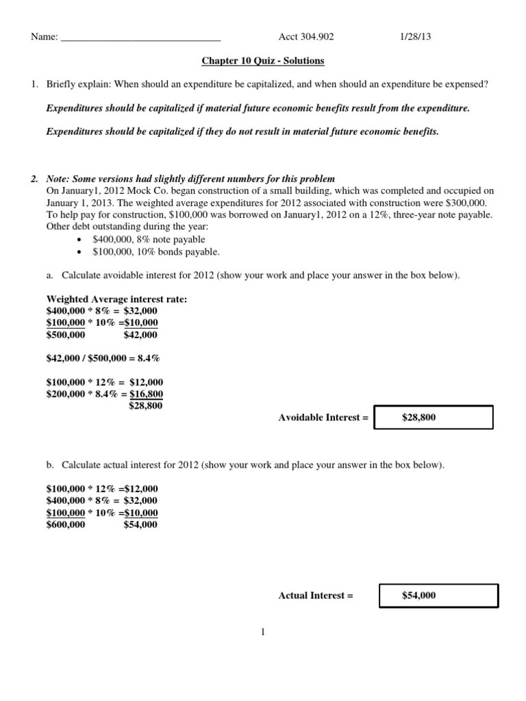Chapter 10 Quiz Solutions Expense Interest
