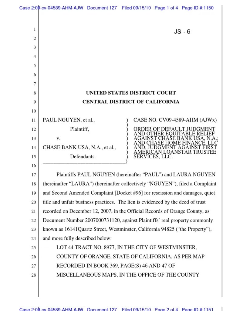 order of Default Judgment Default Judgment Complaint
