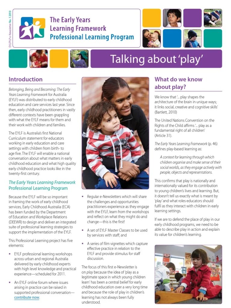 EYLFPLP ENewsletter No1 Early Childhood Education Childhood
