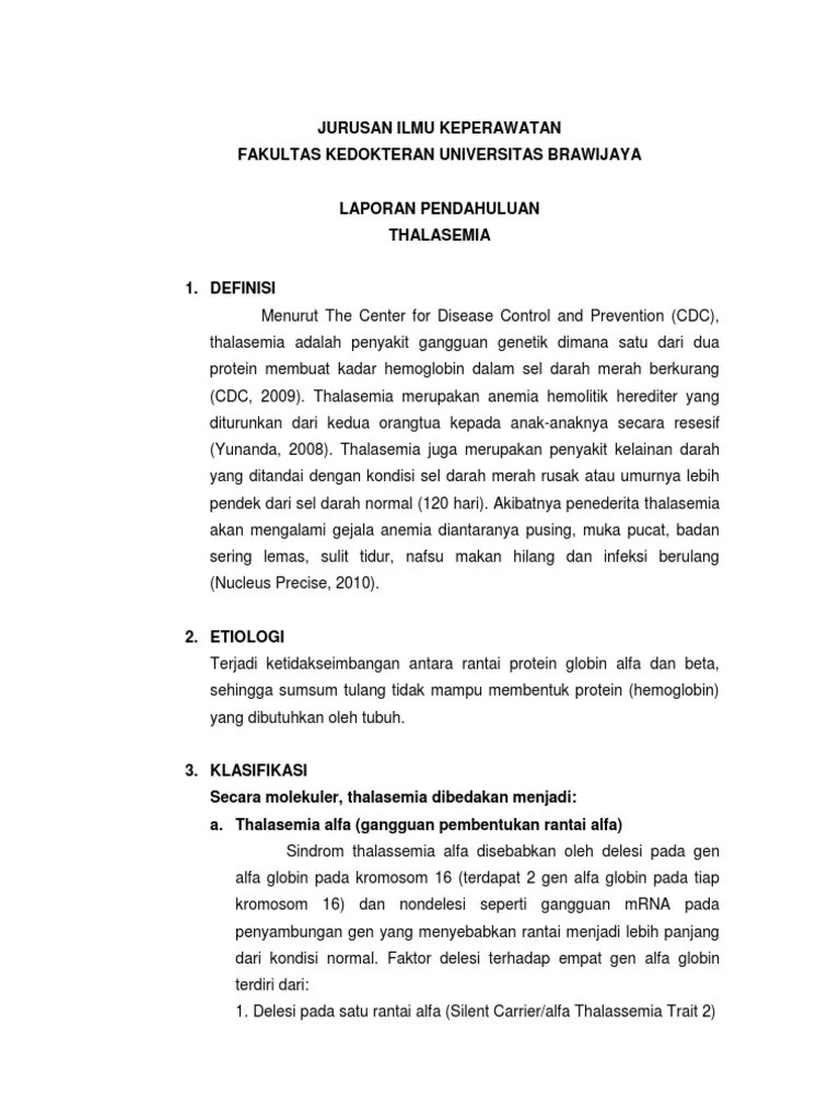 Laporan Pendahuluan Thalasemia Pada Anak Seputar Laporan