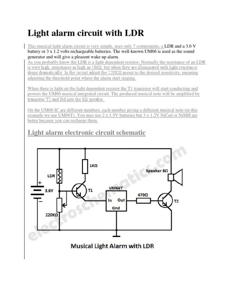 Light Alarm Circuit With LDR