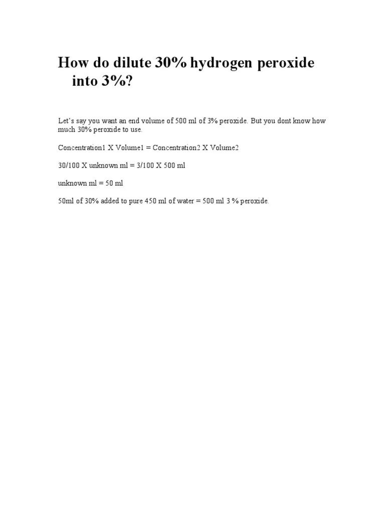 How Do Dilute 30 Hydrogen Peroxide Into 3? PDF