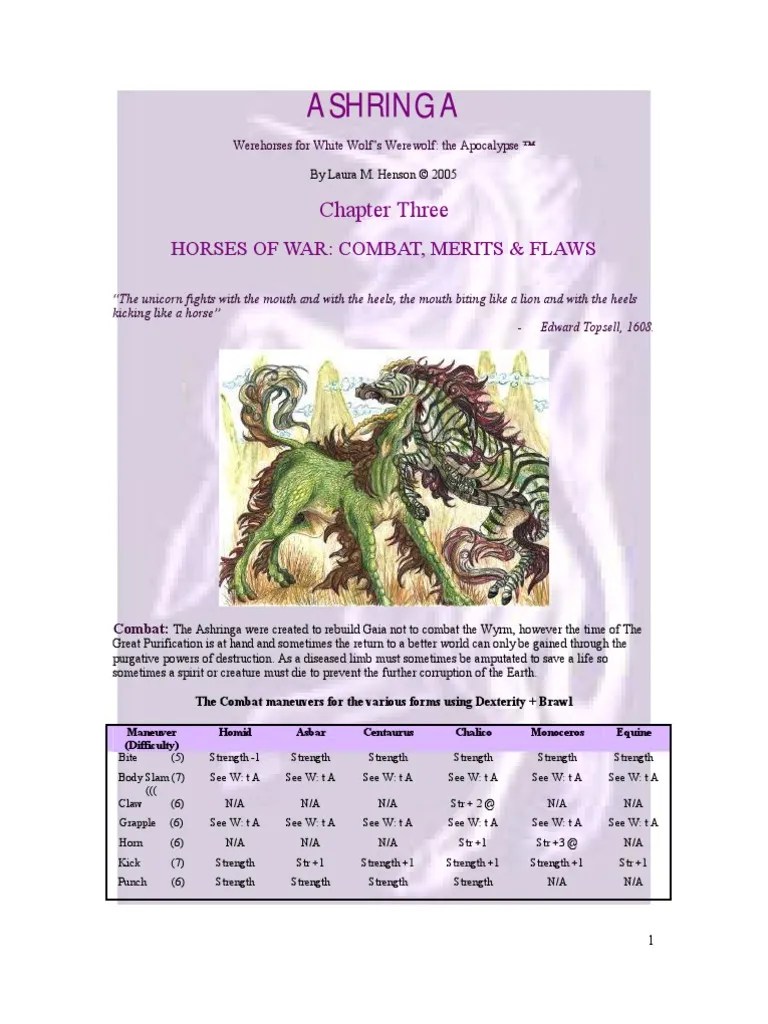 Ashringa 3 Horses of War= Combat, Merits & Flaws Horses Werewolves