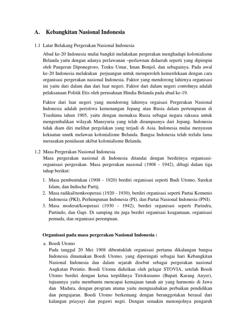 Lahirnya Pergerakan Nasional Indonesia Dan Kebangkitan Nasional Indonesia |  PDF