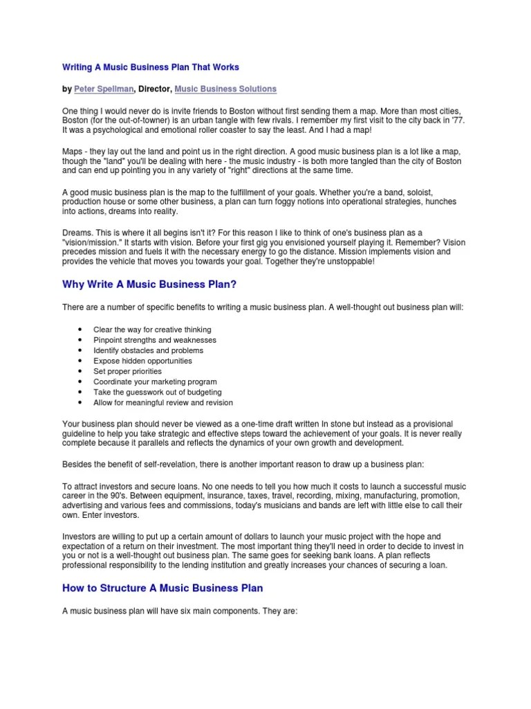 Music Business Plan Sales Marketing