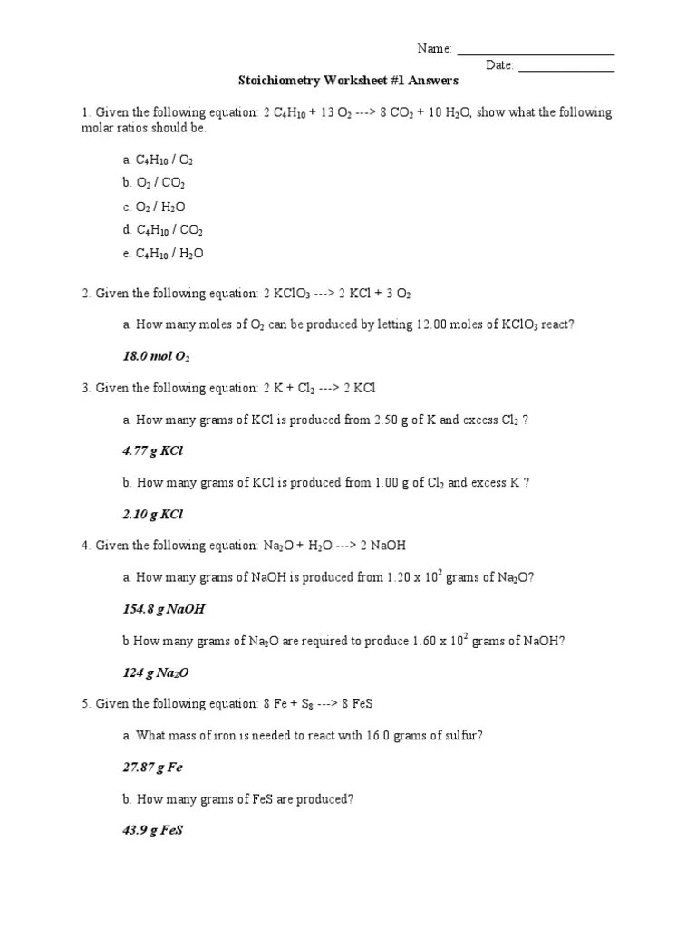 Stoichiometry Worksheet+Answers Mole (Unit) Iron