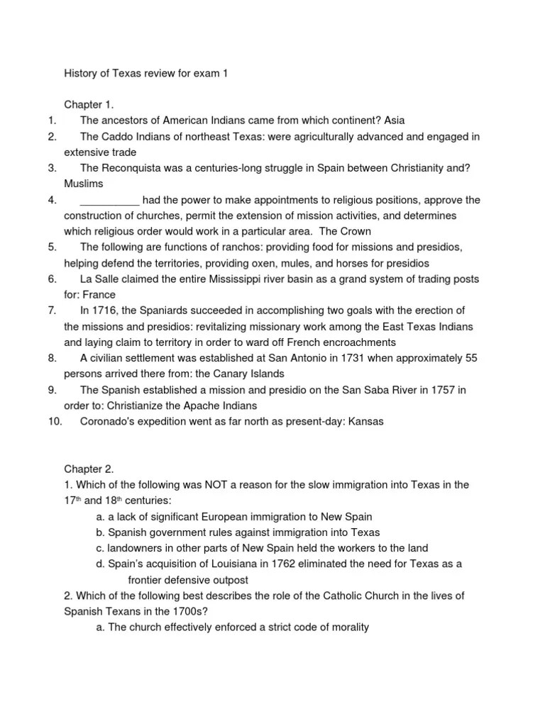 History of Texas practice quiz