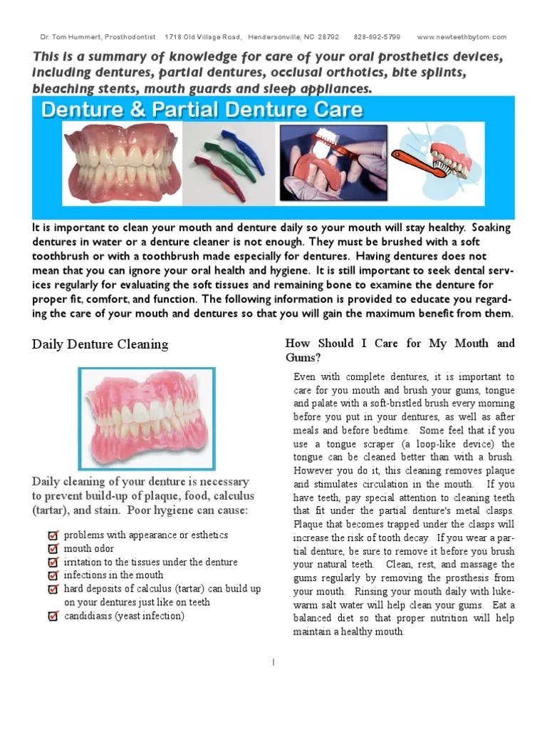 Denture Care Handout Dentures Toothbrush Free 30day Trial Scribd
