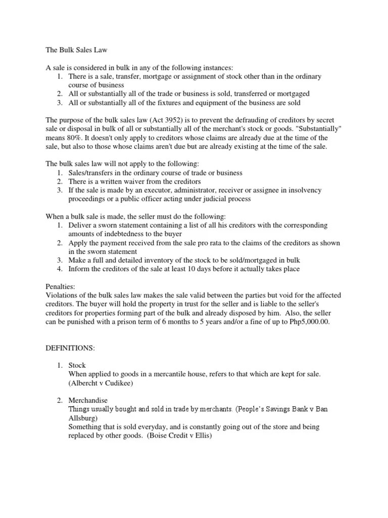 Bulk Sales Law 1 PDF United Kingdom Insolvency Law Assignment (Law)