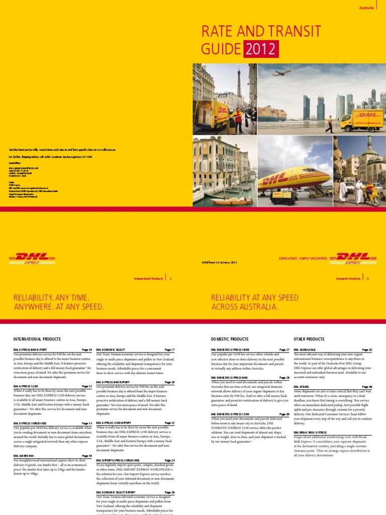 Dhl Express Rate and Transit Guide 2012 Au Courier Short Message
