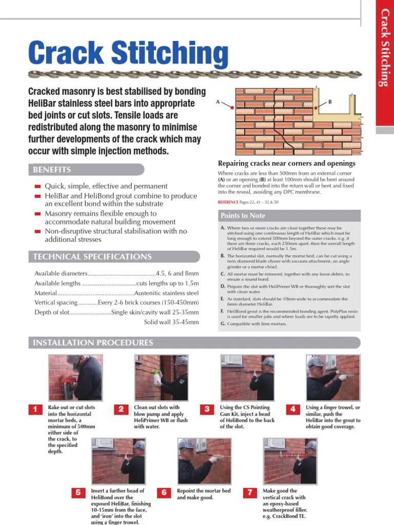 Helifix Crackstitching Product Infosheet Masonry Mortar (Masonry)