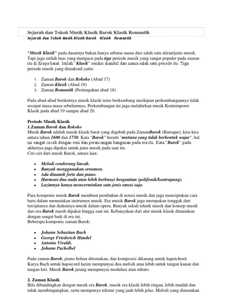 Sejarah Dan Tokoh Musik Klasik Barok Klasik Romantik | PDF