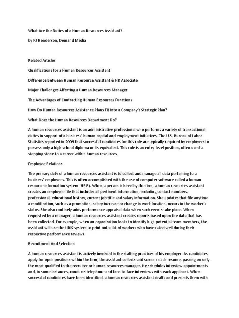 What Are the Duties of a Human Resources Assistant Human Resource