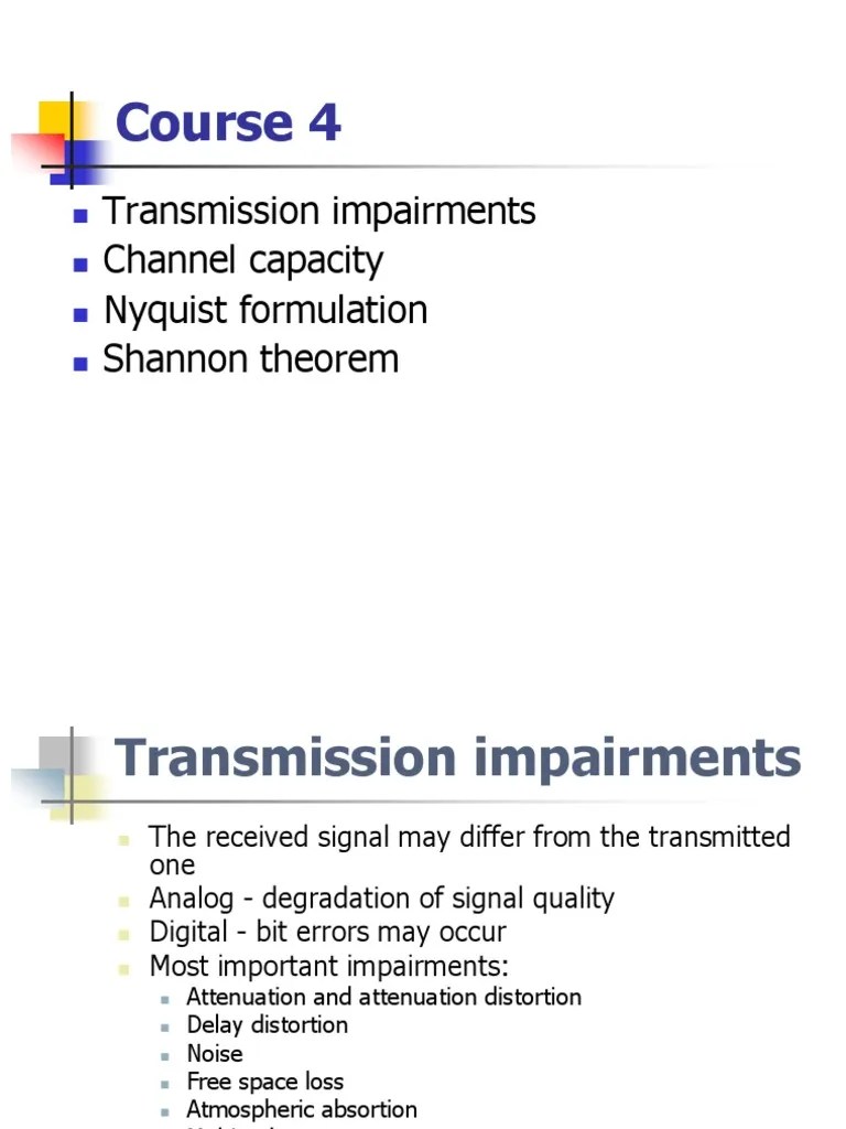 Transmission impairments Bandwidth (Signal Processing) Distortion