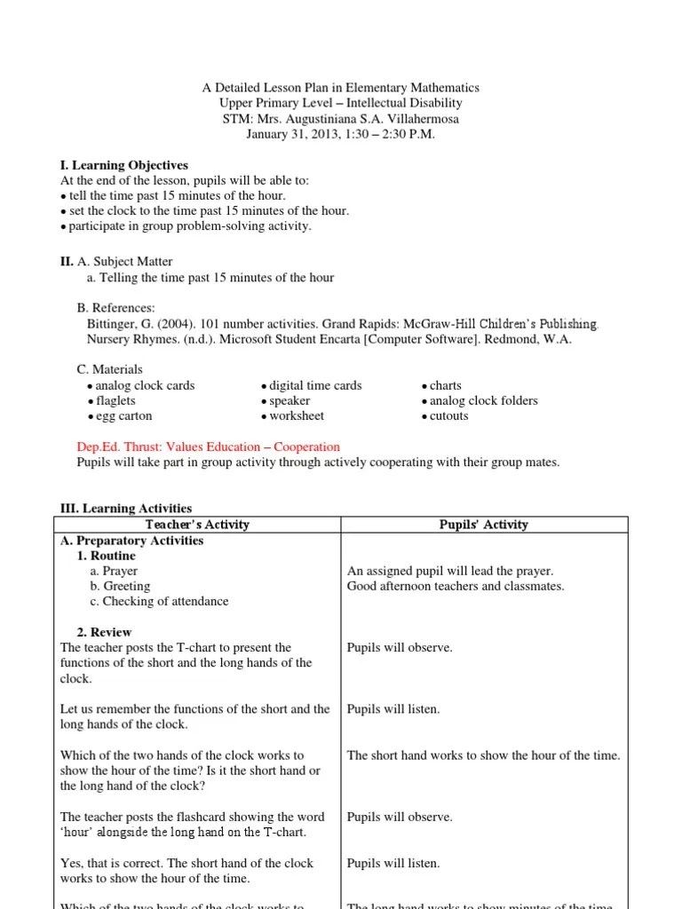 Telling the time past 15 minutes Lesson Plan Clock Time