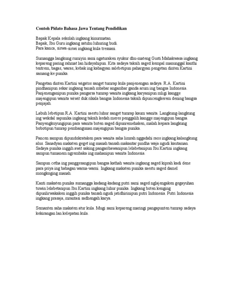 Contoh Teks Pidato Bahasa Jawa Tentang Pendidikan Singkat