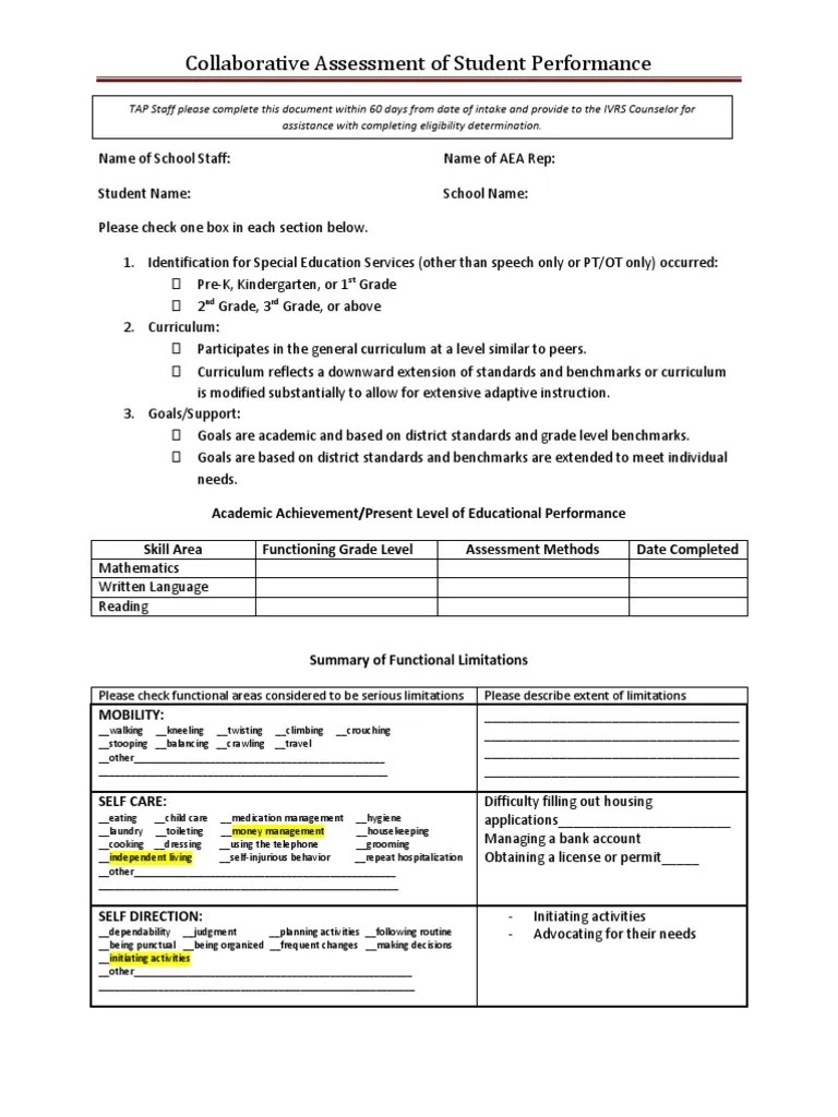 collaborative assessment sample Curriculum Educational Assessment