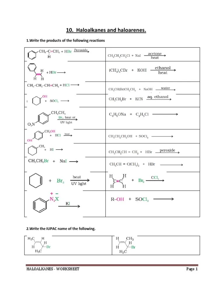 Haloalkanes Worksheet Chemistry Organic Chemistry