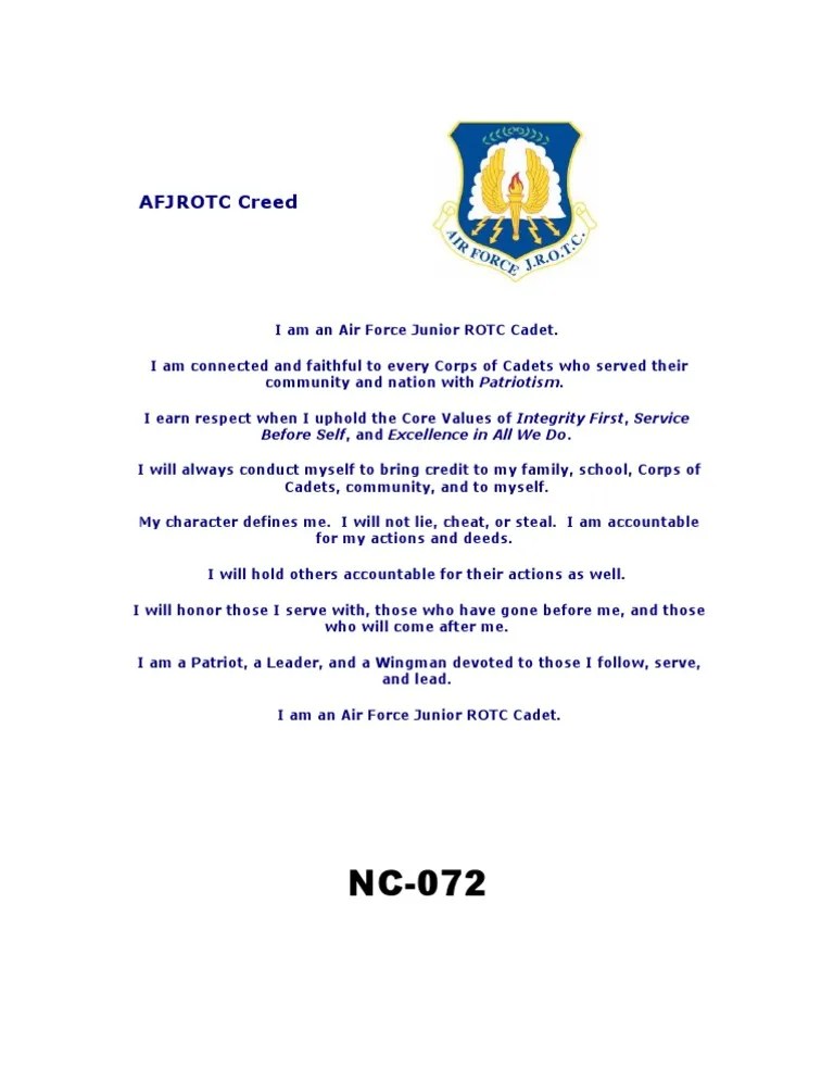 Afjrotc Creed Military Of The United States Defense Policy