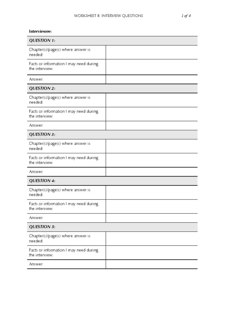 Worksheet 8 Interview Questions Interview Observation