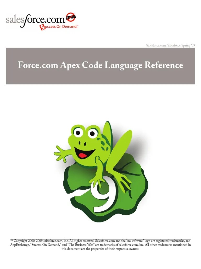 Sales Force Apex Language Reference Ver 15.0 Salesforce