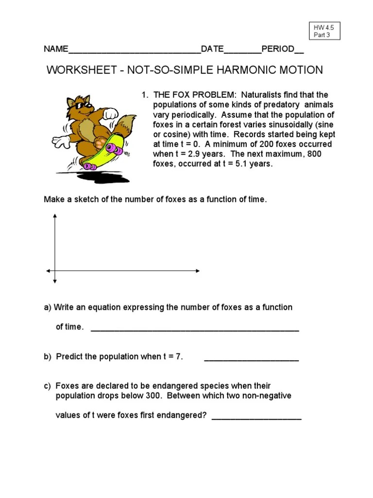 Harmonic Motion Worksheet Part 3 | Trigonometric Functions | Sine