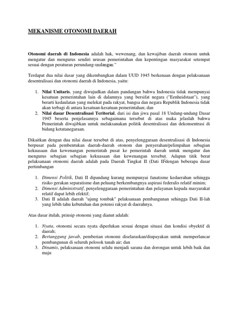 Mekanisme Otonomi Daerah | PDF