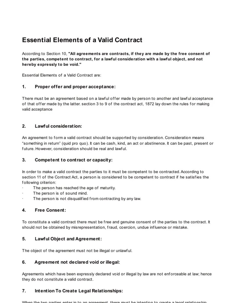 Essential Elements of a Valid Contract Legal Documents Business Law
