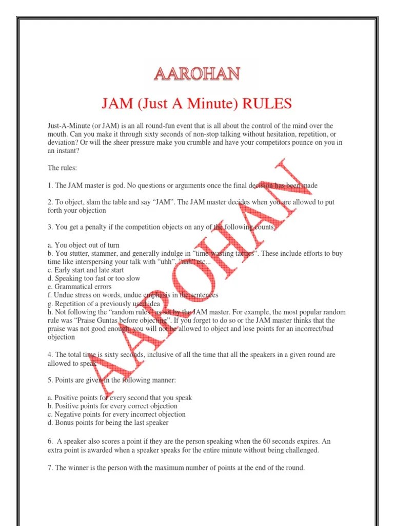 The Rules of JAM (Just A Minute) A Guide to the FastPaced Word Game