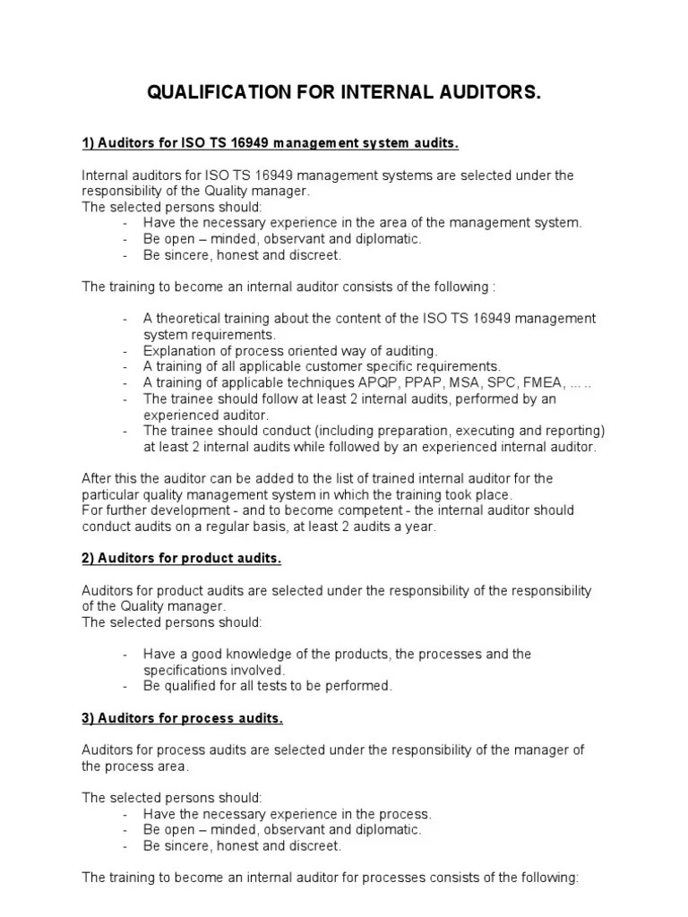Internal Auditor Qualification Example PDF Internal Audit Audit