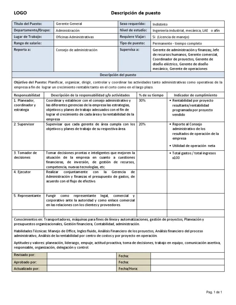 Descripcion de Puesto Director General Planificación