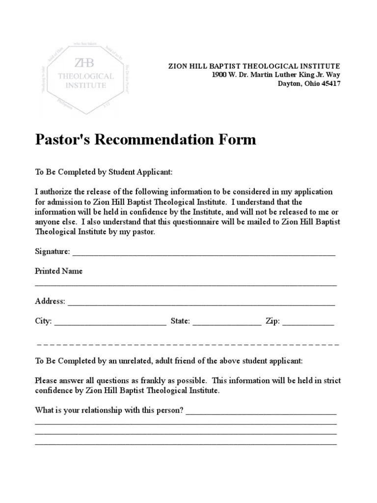 Sample letter of recommendation for church member