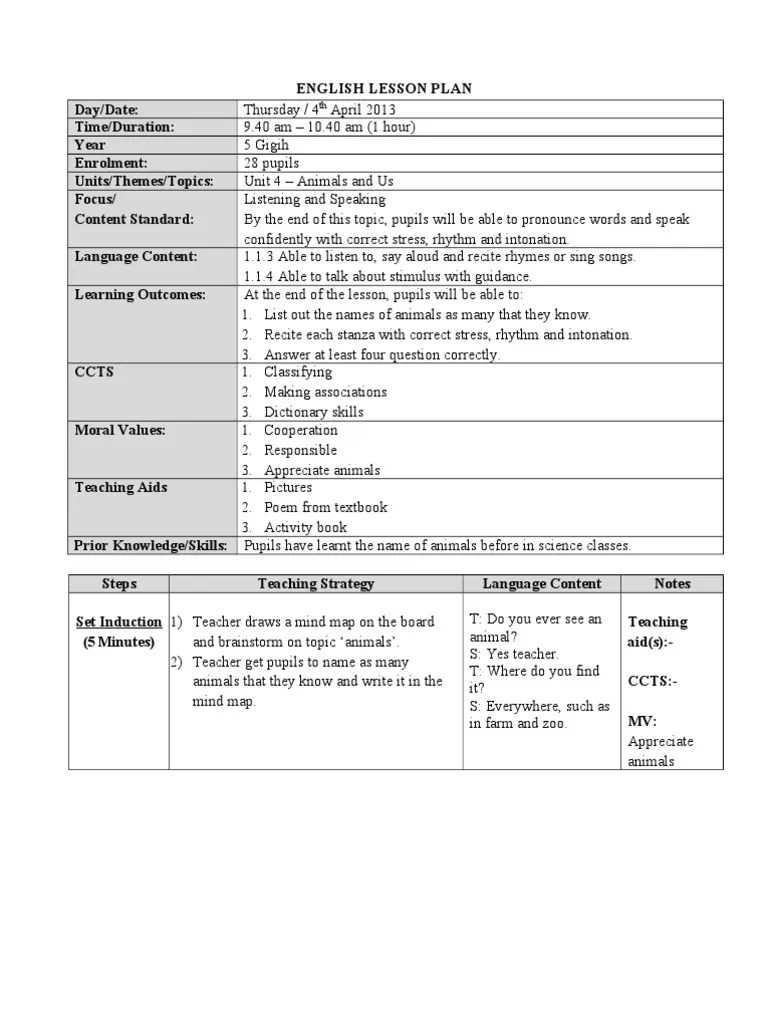 English Lesson Plan | Lesson Plan | Teaching