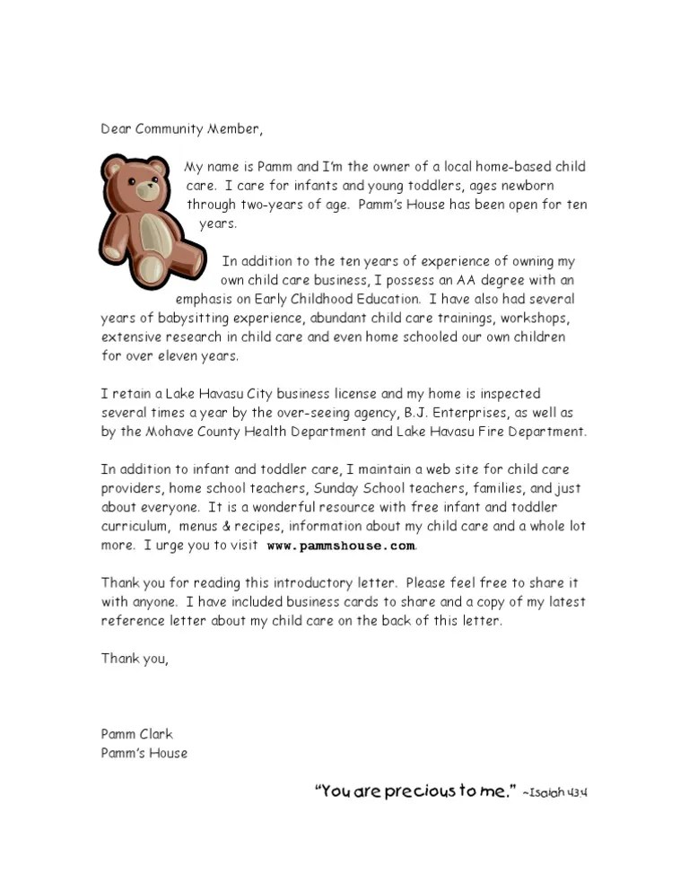 Intro Letter Sample Child Welfare Child Care Free 30day Trial