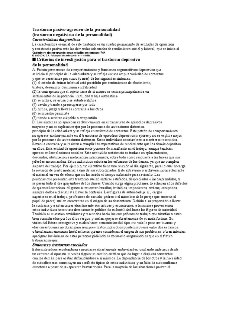 Trastorno pasivo agresivo Depression (Mood) Personality Disorder