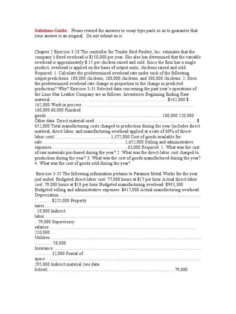 Solutions Guide for Cost Accounting Exercises PDF Cost Of Goods