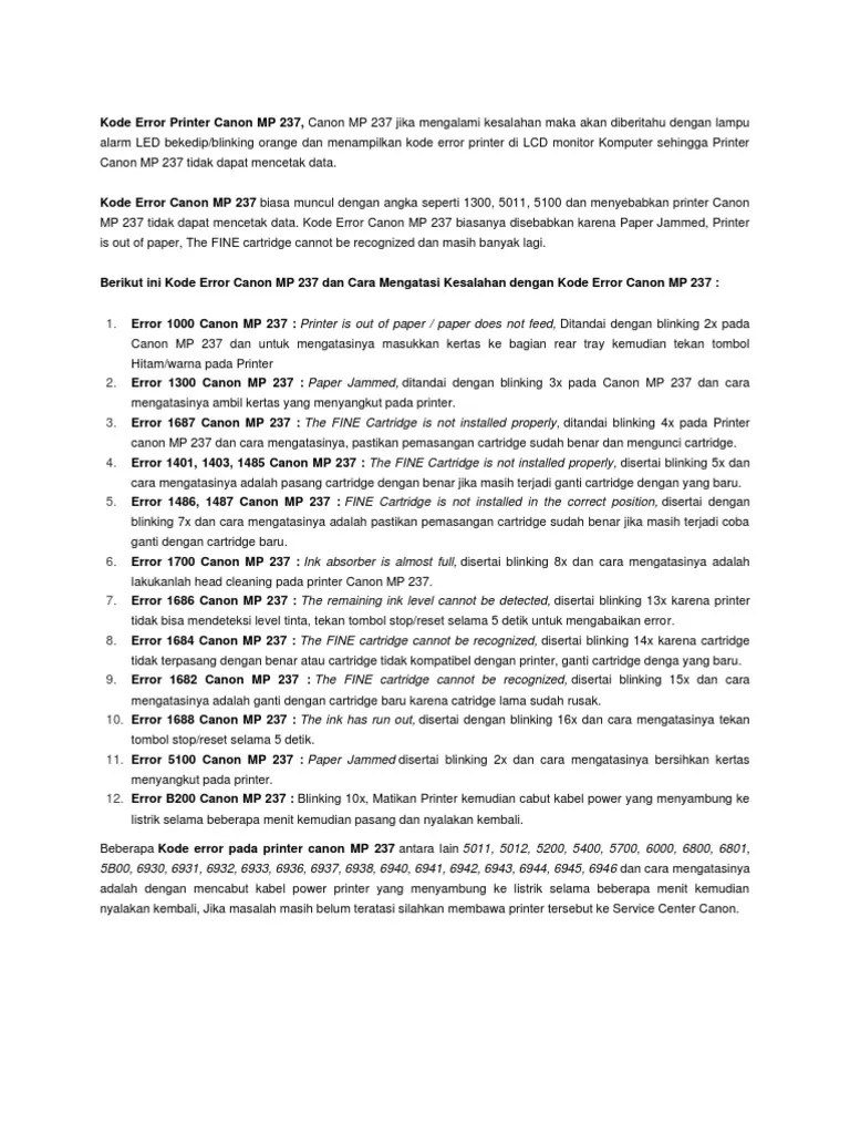 Cara Mengatasi Error 5012 Canon Mp237