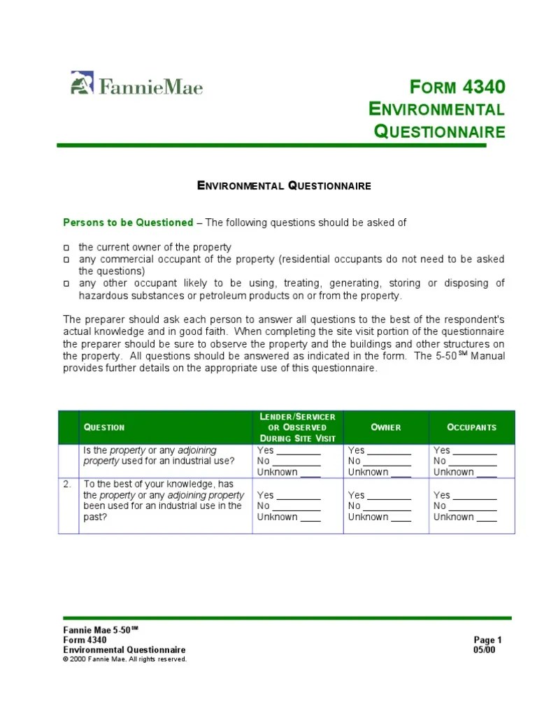 FNMA Form 4340 Fannie Mae Hazardous Waste
