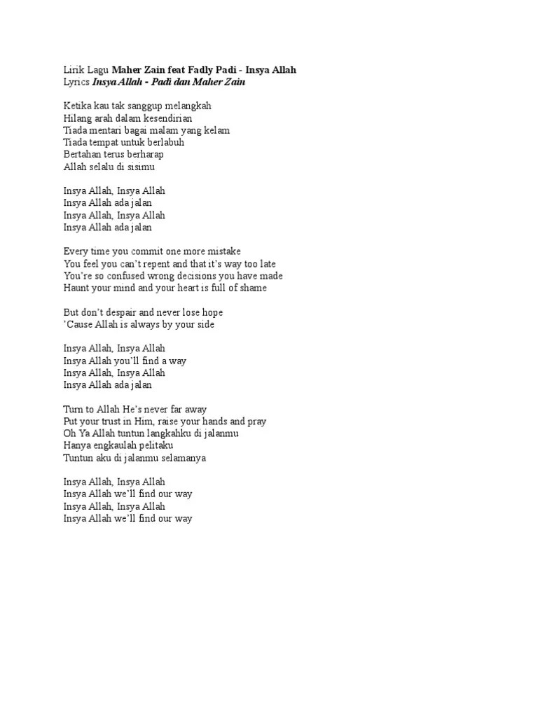 Lirik Lagu Maher Zain Feat Fadly Padi | PDF