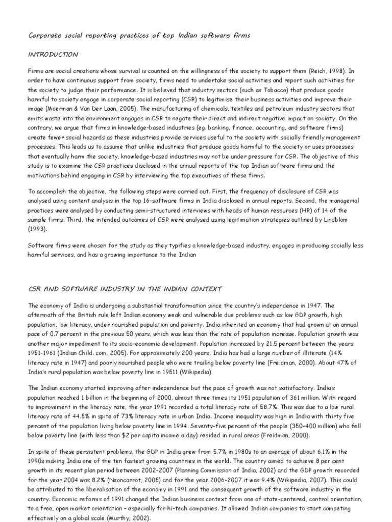 Corporate Social Reporting Practices of Top Indian Software Firms PDF