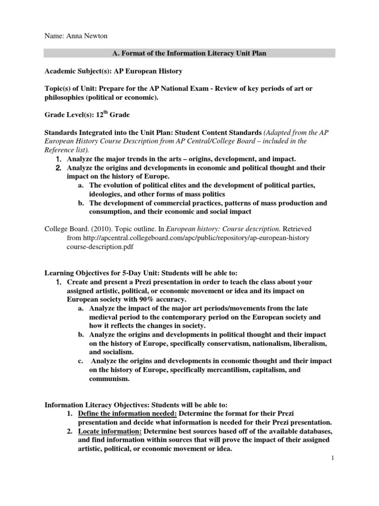 European History Course Description from AP Central