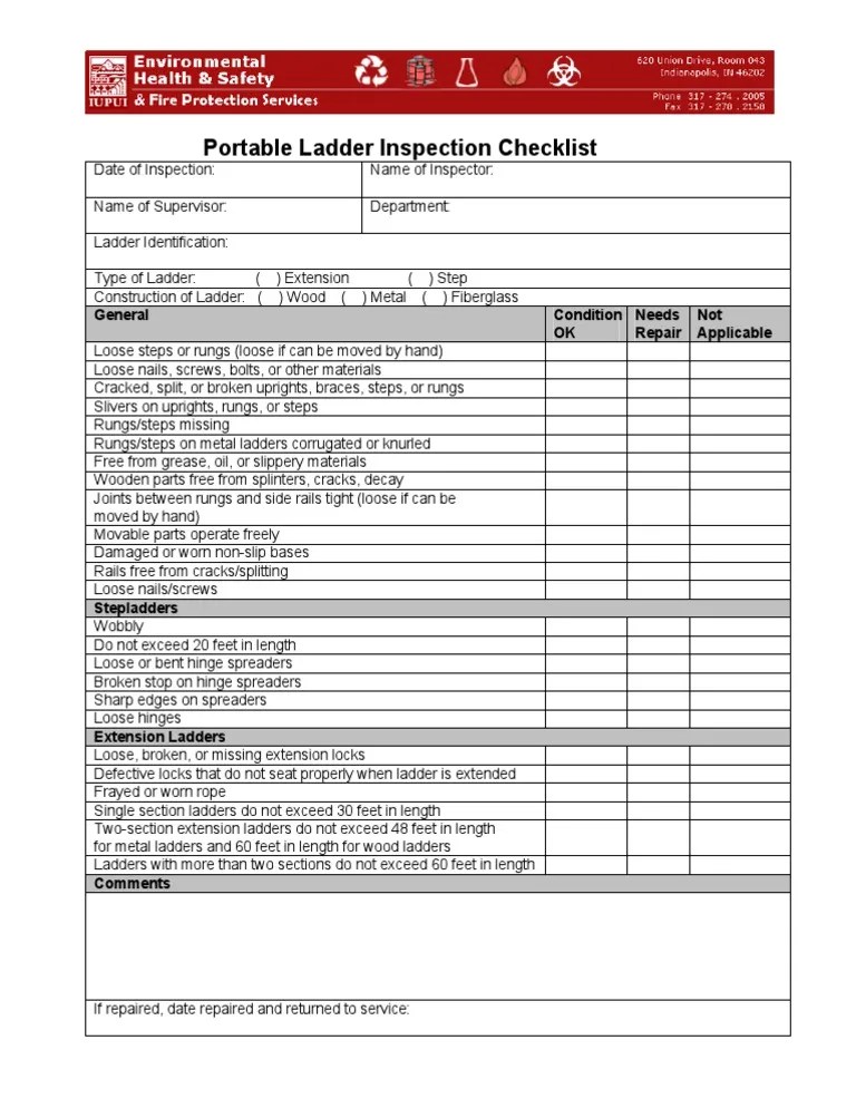 Portable Ladder Inspection Checklist PDF