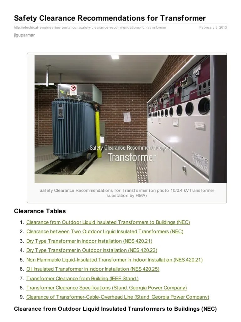 Safety Clearance Recommendations For Transformer | PDF | Transformer