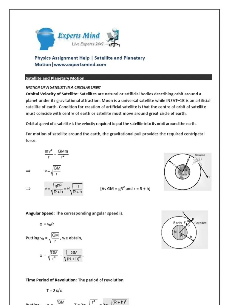 Satellite and Motion PDF Weightlessness Gravity
