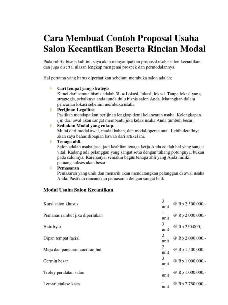 Cara Membuat Contoh Proposal Usaha Salon Kecantikan