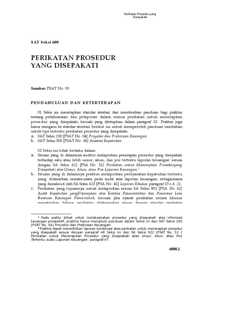 PSAT No 09 Perikatan Prosedur Yg Disepakati SAT Seksi 600 | PDF